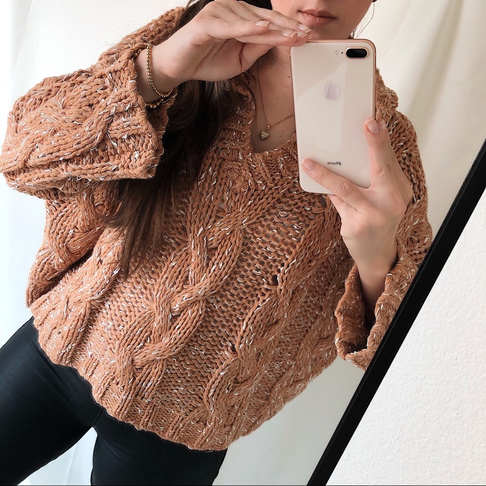 CABLE KNIT SWEATER — In Toasted Honey - Picture 2 of 6